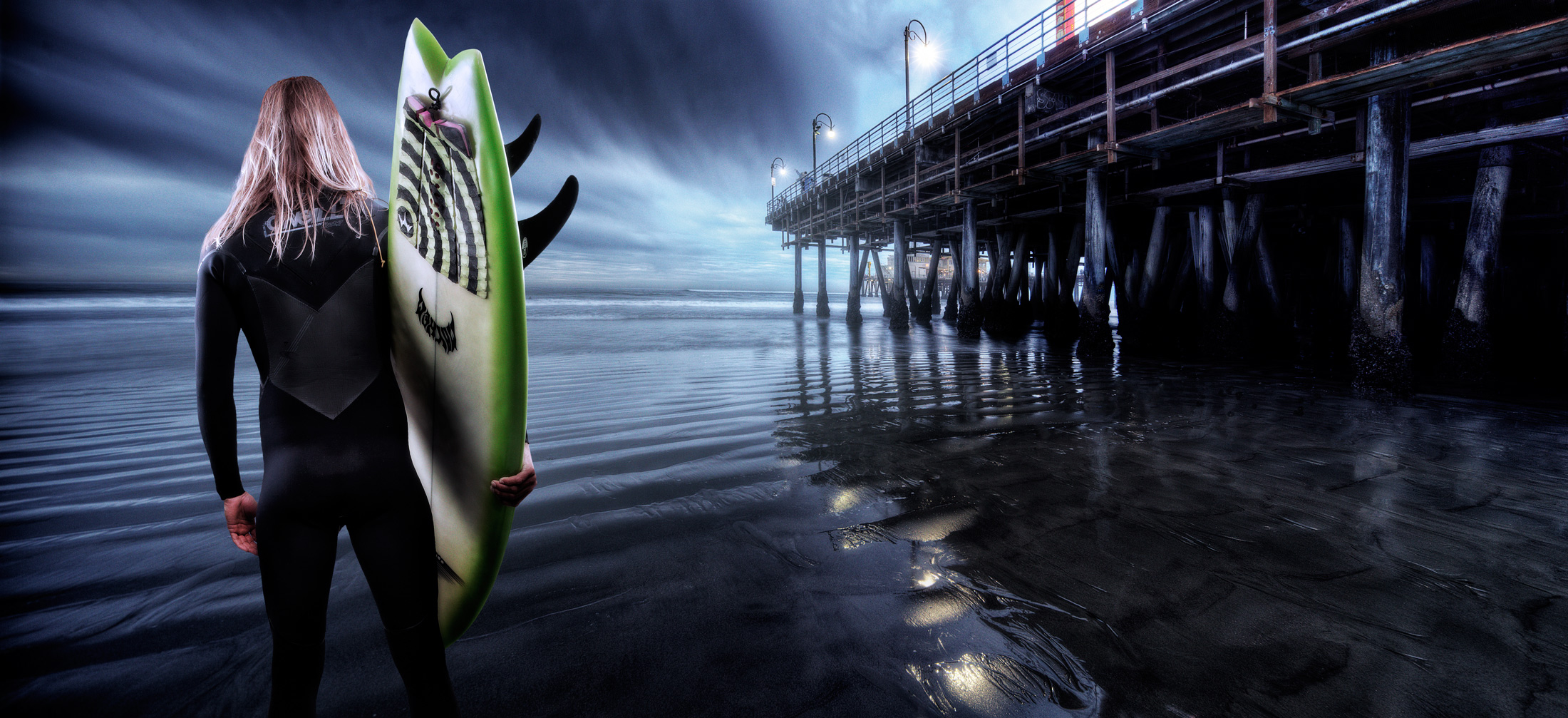 Surfer Santa Monica Pier| Dovis Bird Agency Photography